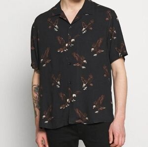 The Kooples Eagle Print Short Sleeve Button-Up Shirt NWT